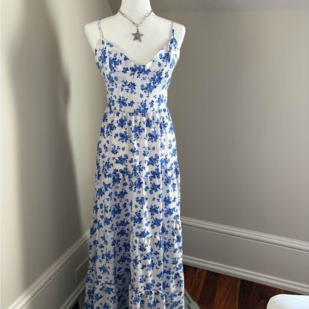 SHEIN Blue and White Floral Maxi Dress